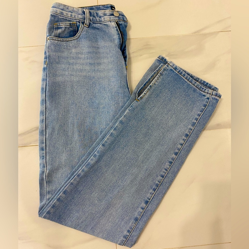 Momokrom light wash high rise split hem jeans